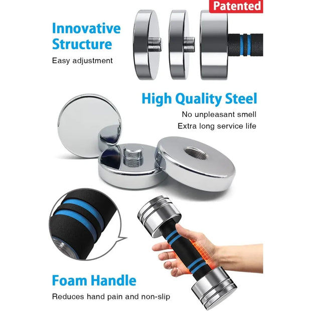 Steel Dumbbells Ultracompact & Adjustable Chrome Dumbbell with Foam Handles 10lb Home Gym Workout (Choice of Size) Freight free