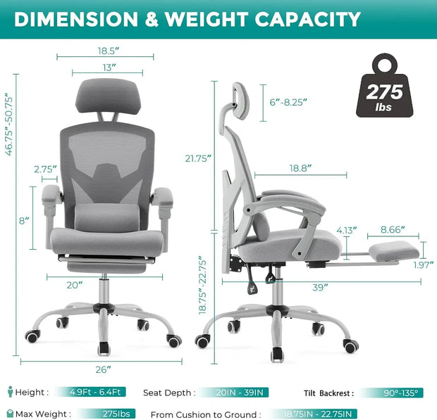 Office Computer Desk Chair, Gaming Chairs for Adults, High-Back Mesh Rolling Swivel Reclining Chairs with Wheels, Comfortable Lu