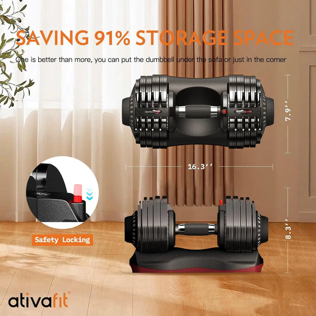 27.5 LBS/66LBS/88LBS Adjustable Dumbbell Set with Anti-slip Handle 12 In 1 Quick Dial Adjustment Weights With Safety Lo