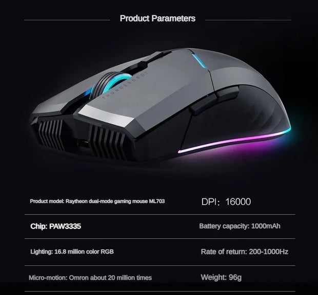 THUNDEROBOT ML701 Wireless Mouse Dual-mode Long Battery Life Lightweight Ergonomic Gaming Mouse PC Gamer Laptop Accessories Gift