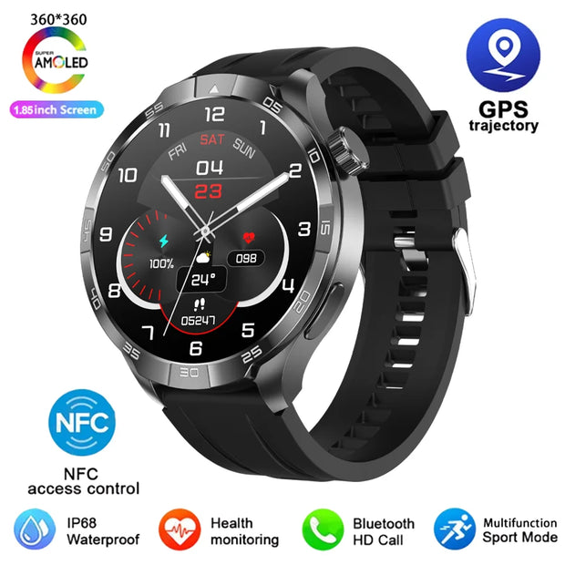 New Outdoor Sport Smart Watch Men 1.85inch AMOLED Screen NFC GPS Compass Health Waterproof Bluetooth Call SmartWatch For HUAWEI