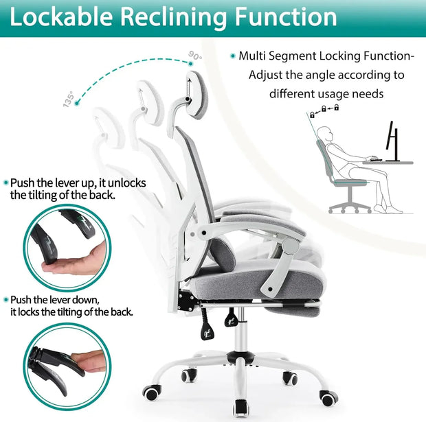 Office Computer Desk Chair, Gaming Chairs for Adults, High-Back Mesh Rolling Swivel Reclining Chairs with Wheels, Comfortable Lu