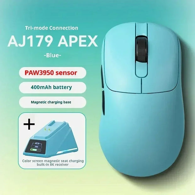 Ajazz Aj179apex Wireless Mouse Bluetooth 3Mode PAW3950 Sensor 8K with Magnetic Base E-sports Gaming Mouse PC Laptop Accessories
