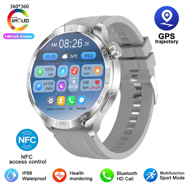 New Outdoor Sport Smart Watch Men 1.85inch AMOLED Screen NFC GPS Compass Health Waterproof Bluetooth Call SmartWatch For HUAWEI